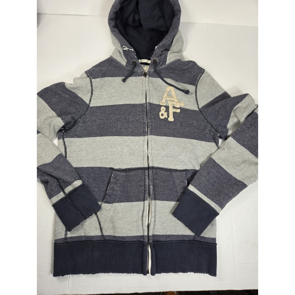 Abercrombie Fitch Y2K Muscle Hoodie Full Zip Striped Sz L Raw Stitch
